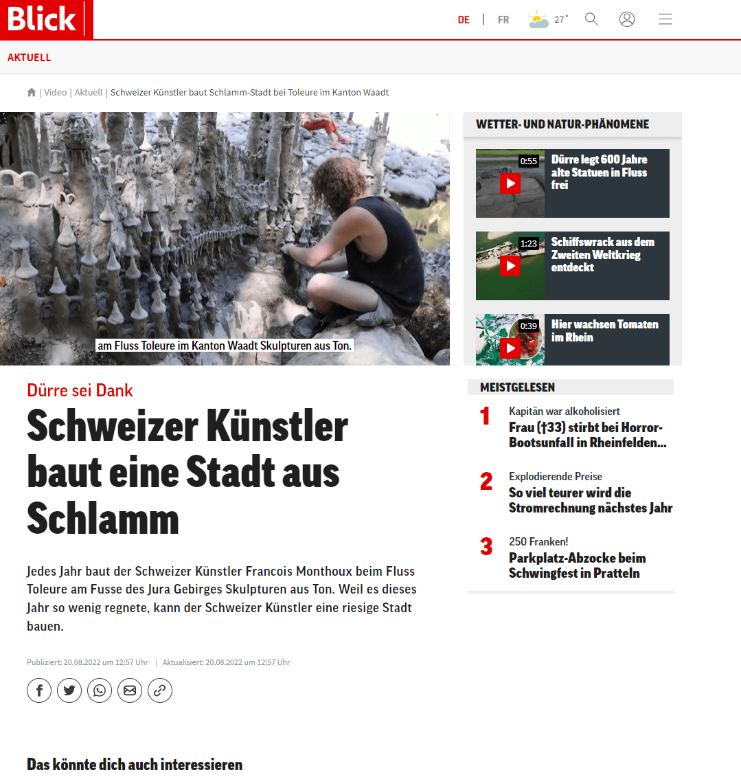 article de journal sur françois monthoux artiste suisse romand