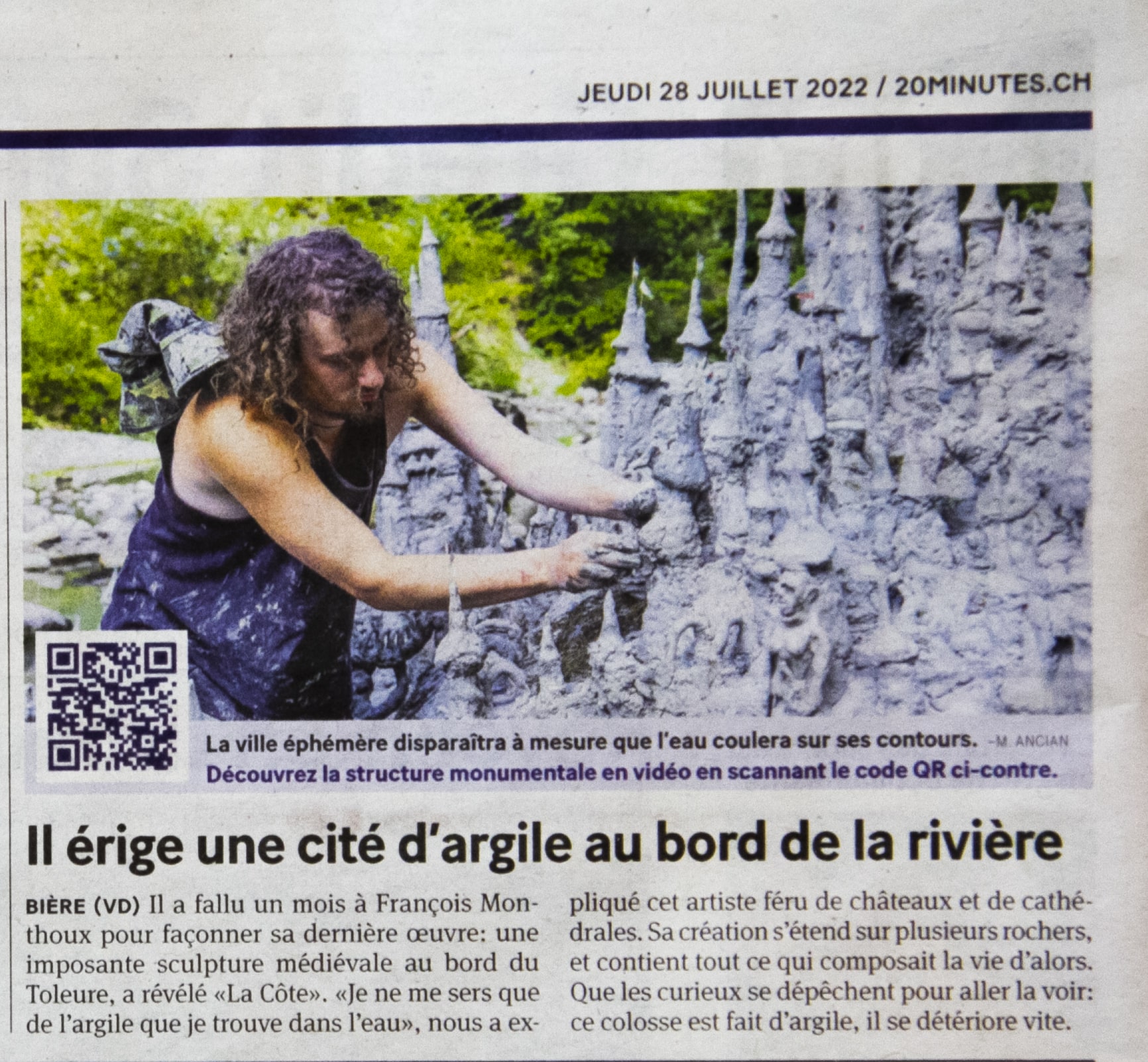 article de journal sur françois monthoux artiste suisse romand