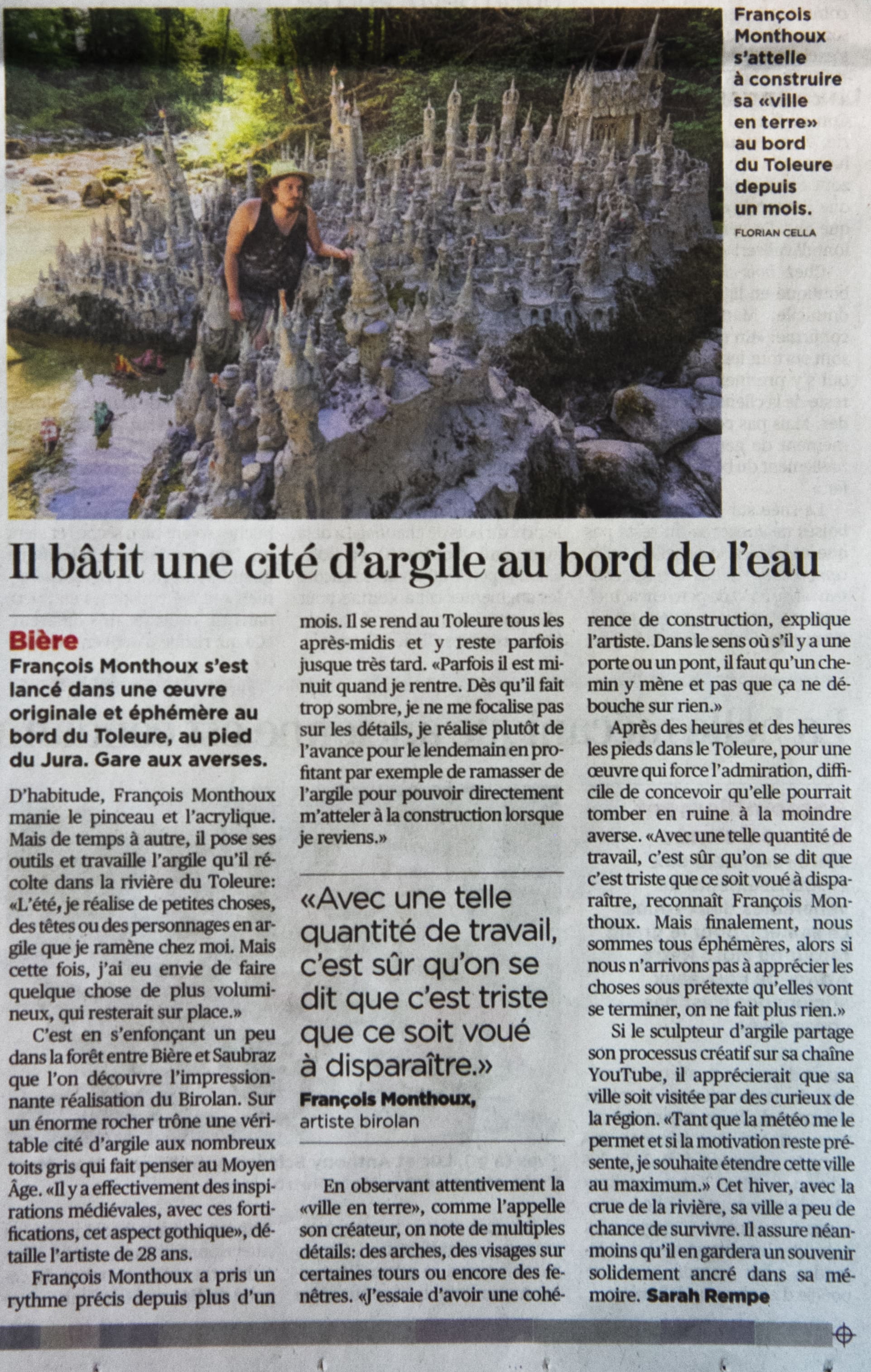 article de journal sur françois monthoux artiste suisse romand