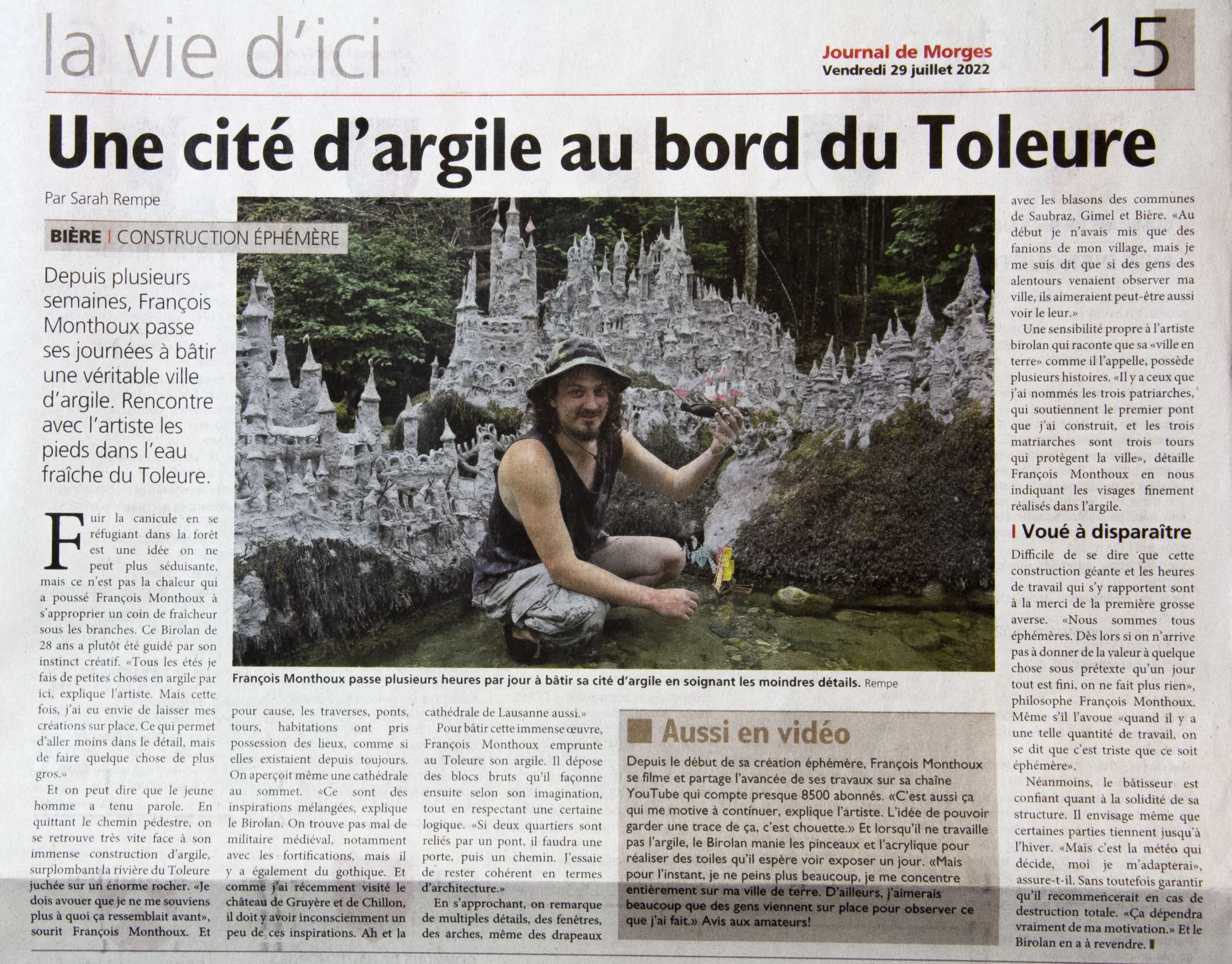 article de journal sur françois monthoux artiste suisse romand