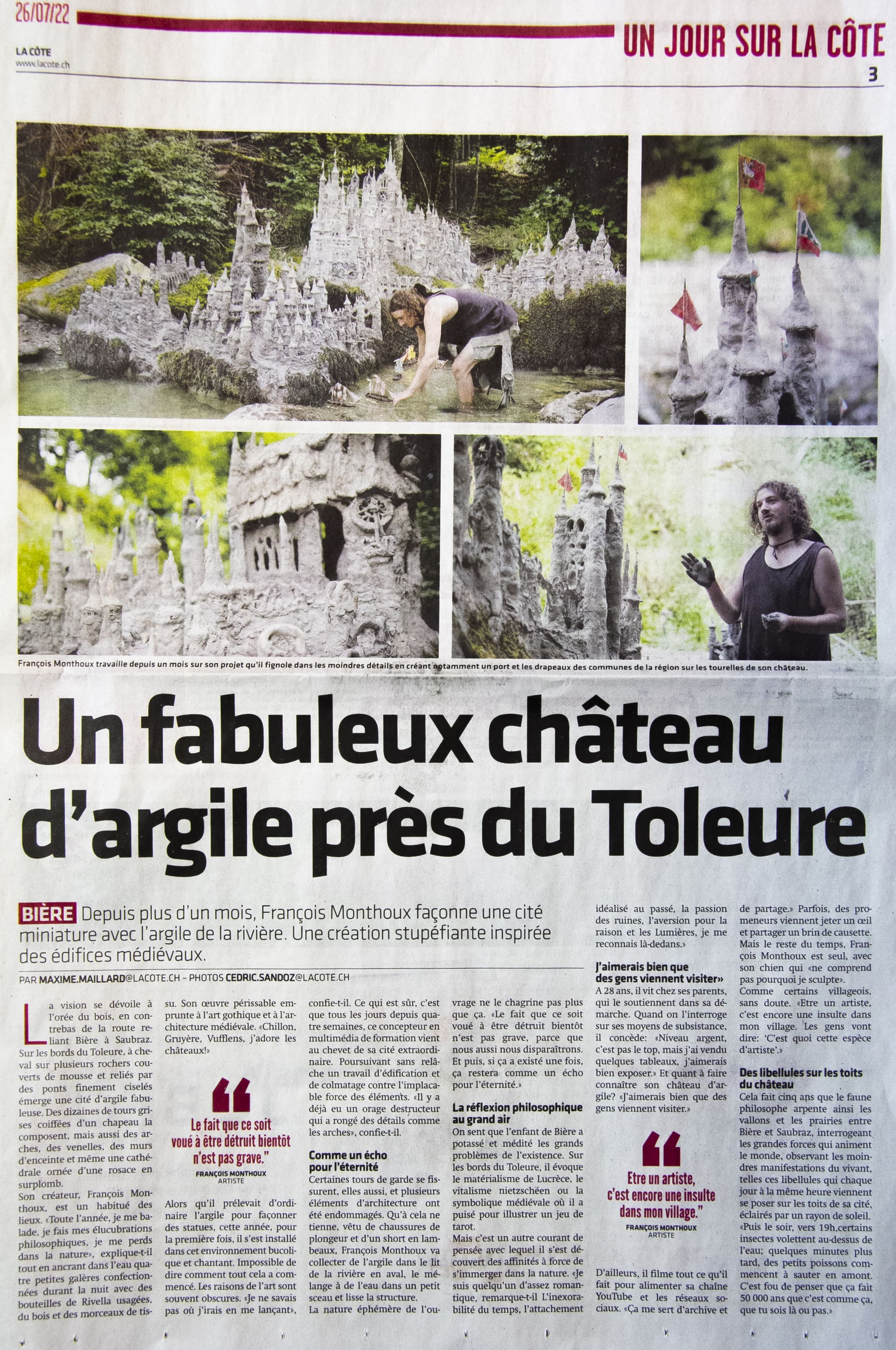 article de journal sur françois monthoux artiste suisse romand