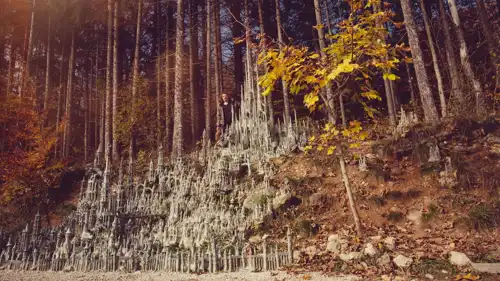  Un monde merveilleux et imaginaire façonné par François Monthoux, artiste sculpteur en Suisse.  Image du sculpteur suisse François Monthoux devant sa sculpture.